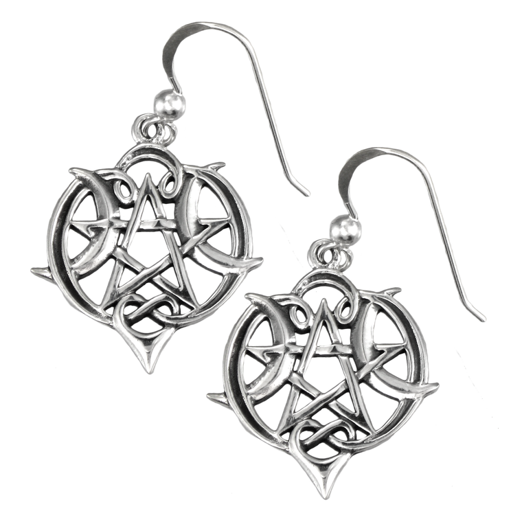 Sterling Silver Heart Pentacle Earrings