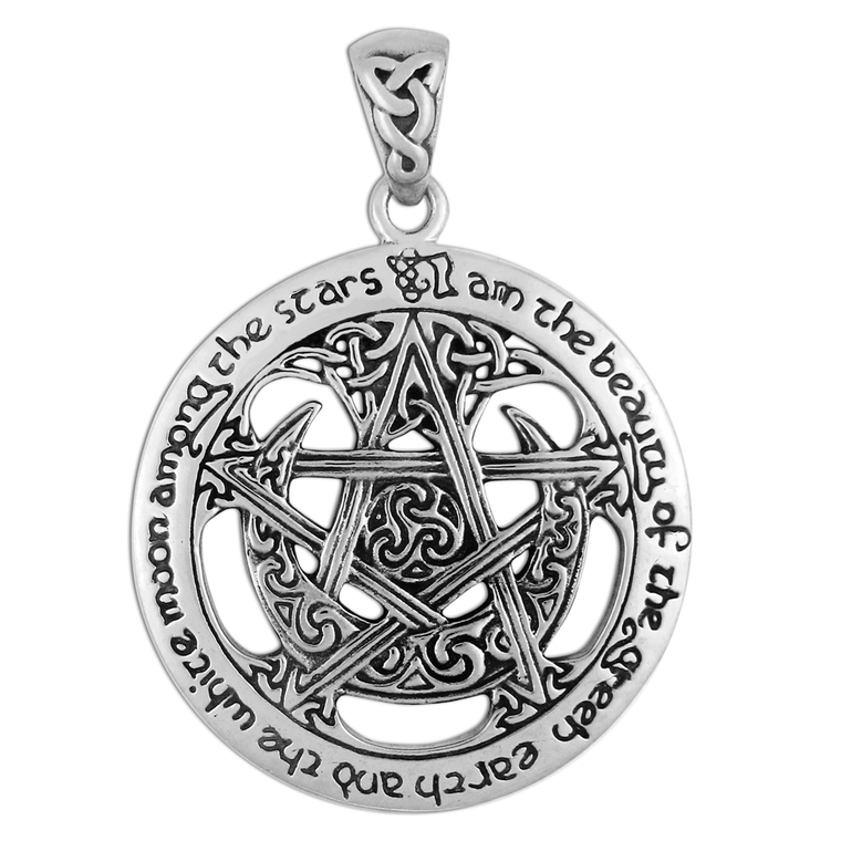 Sterling Silver Extra large Cut Out Moon Pentacle Pendant
