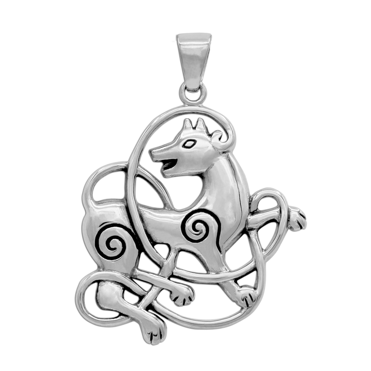 Sterling Silver Celtic Knot Wolf Pendant 