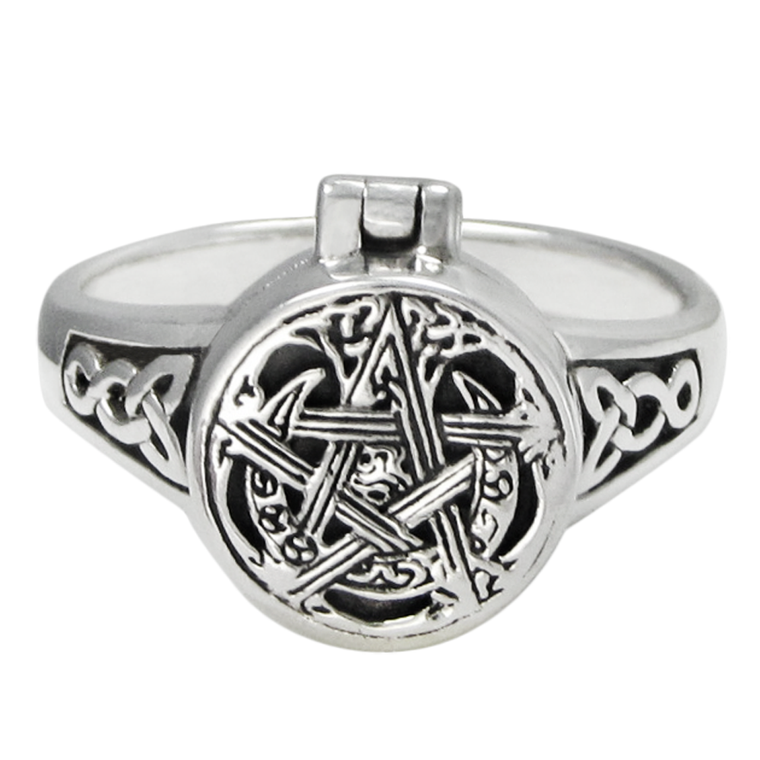 Sterling Silver Moon Pentacle Poison Locket Ring