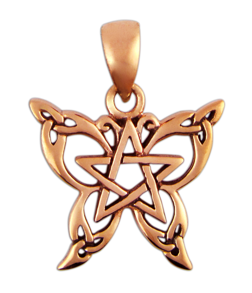 Copper Small Butterfly Pentacle Pentagram Pendant Wiccan Jewelry