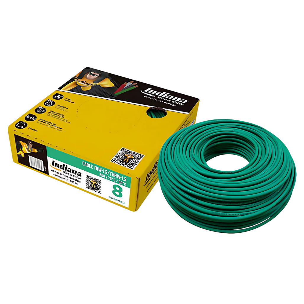 Cable Eléctrico THHW-LS Calibre 8 100% Cobre 600V 90°C Caja 100m Color Verde SLY303 Indiana