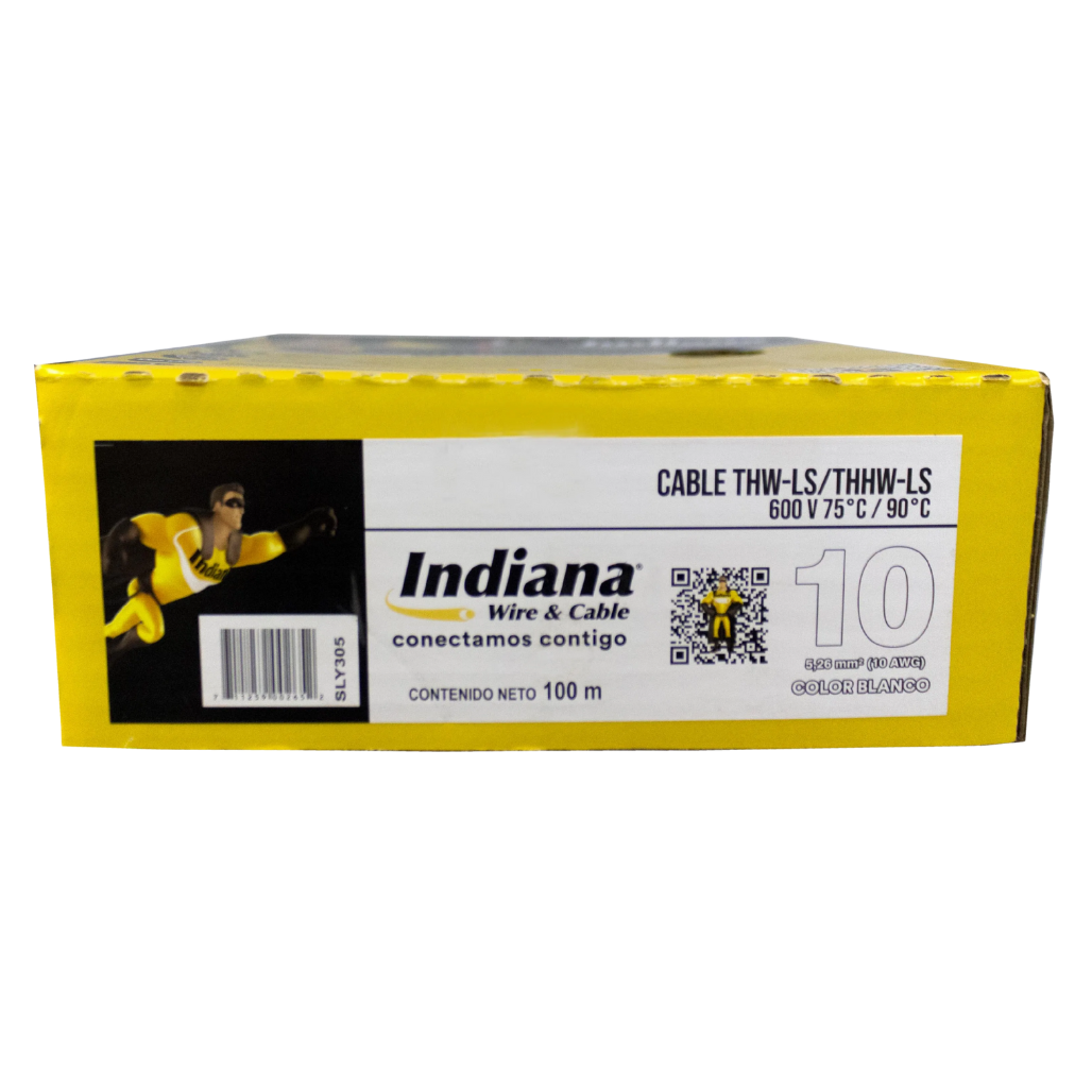 Cable Eléctrico THHW-LS Calibre 10 100% Cobre 600V 90°C Caja 100m Color Blanco SLY305 Indiana