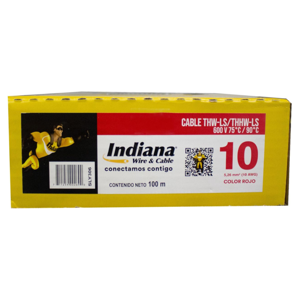 Cable Eléctrico THHW-LS Calibre 10 100% Cobre 600V 90°C Caja 100m Color Rojo SLY306 Indiana