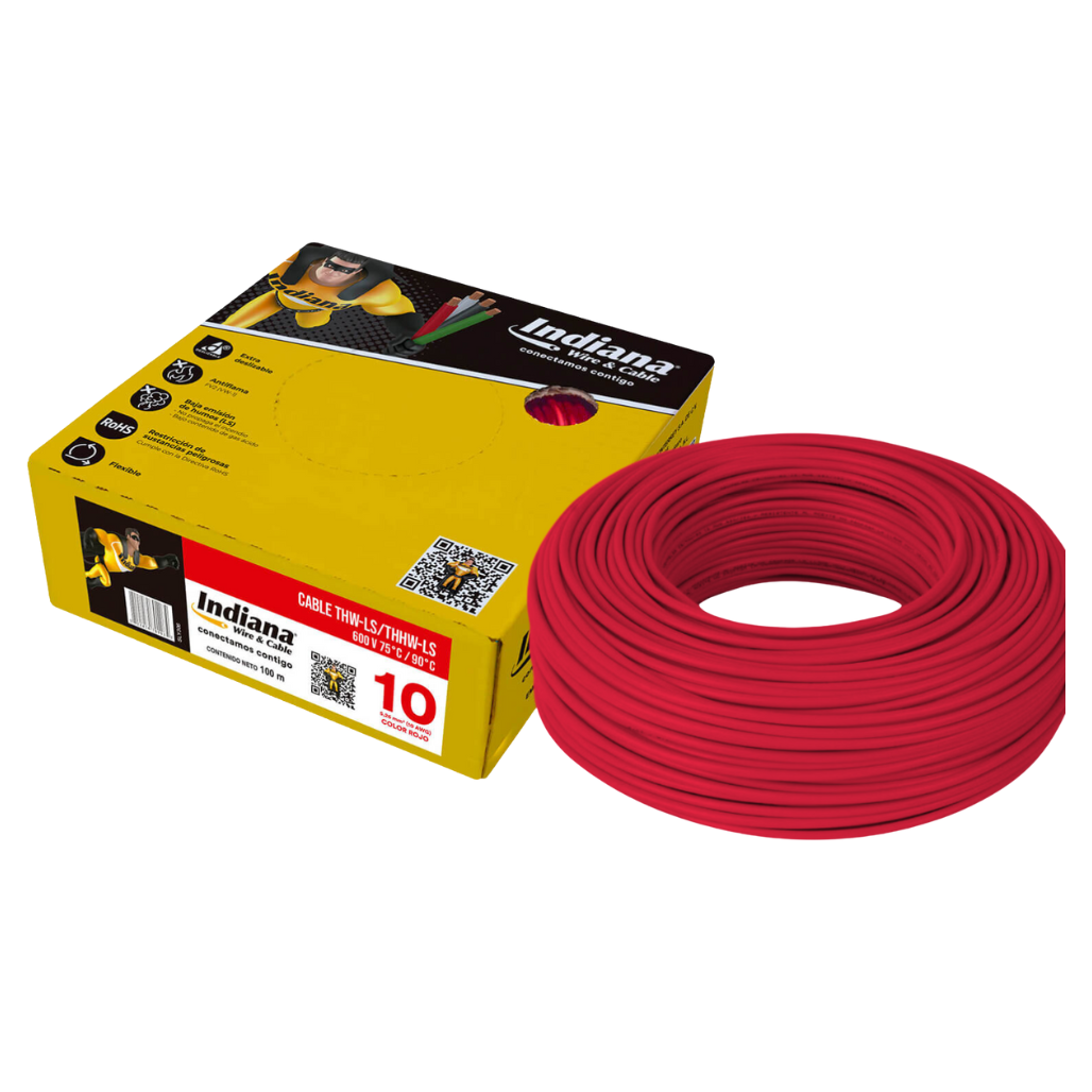 Cable Eléctrico THHW-LS Calibre 10 100% Cobre 600V 90°C Caja 100m Color Rojo SLY306 Indiana