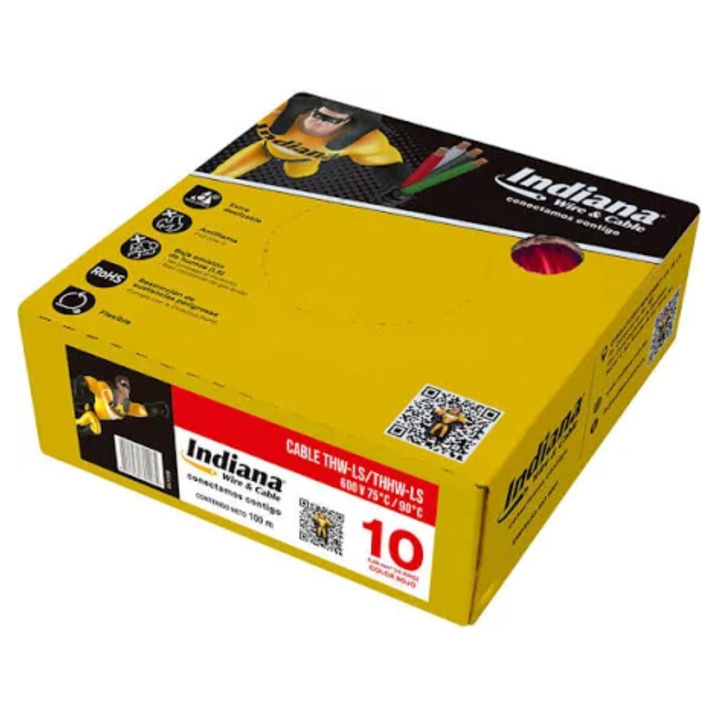 Cable Eléctrico THHW-LS Calibre 10 100% Cobre 600V 90°C Caja 100m Color Rojo SLY306 Indiana
