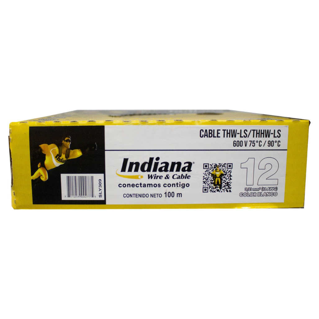 Cable Eléctrico THHW-LS Calibre 12 100% Cobre 600V 90°C Caja 100m Color Blanco SLY309 Indiana