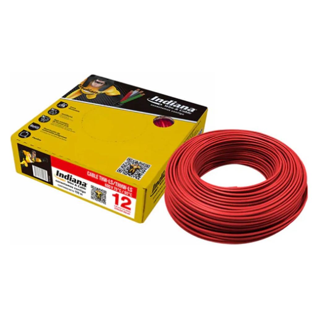 Cable Eléctrico THHW-LS Calibre 12 100% Cobre 600V 90°C Caja 100m Color Rojo SLY310 Indiana