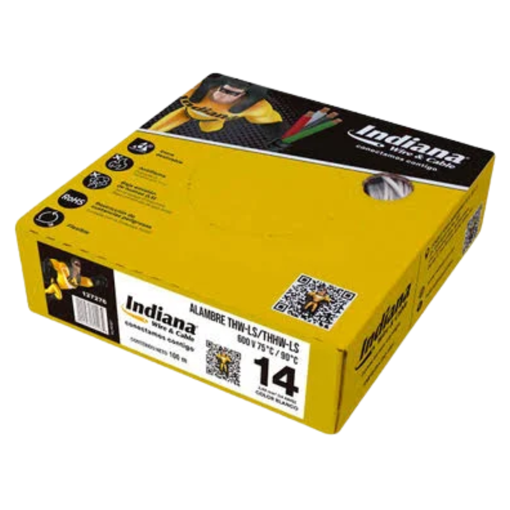 Cable Eléctrico THHW-LS Calibre 14 100% Cobre 600V 90°C Caja 100m Color Blanco SLY313 Indiana