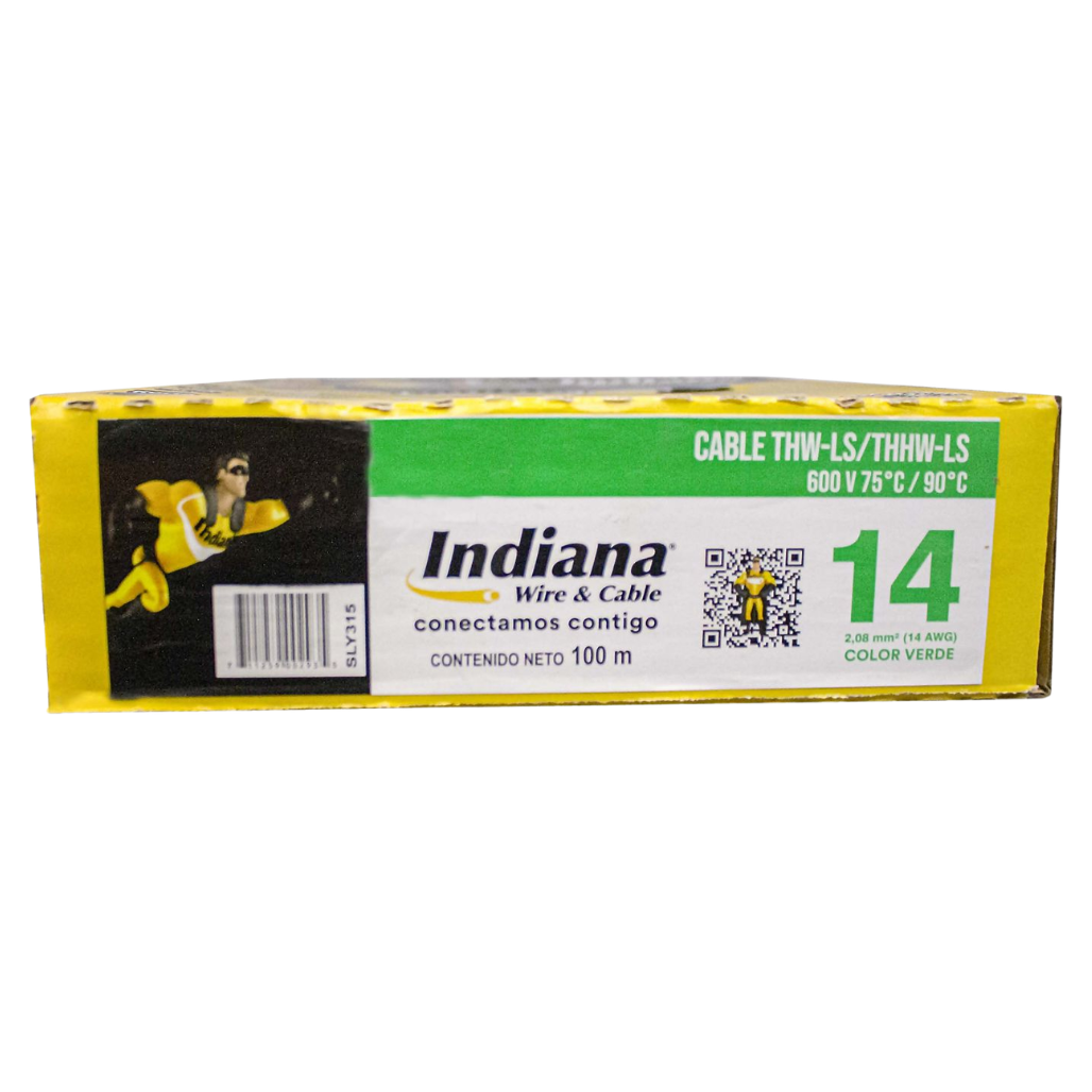 Cable Eléctrico THHW-LS Calibre 14 100% Cobre 600V 90°C Caja 100m Color Verde SLY315 Indiana