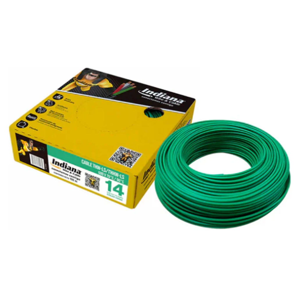 Cable Eléctrico THHW-LS Calibre 14 100% Cobre 600V 90°C Caja 100m Color Verde SLY315 Indiana