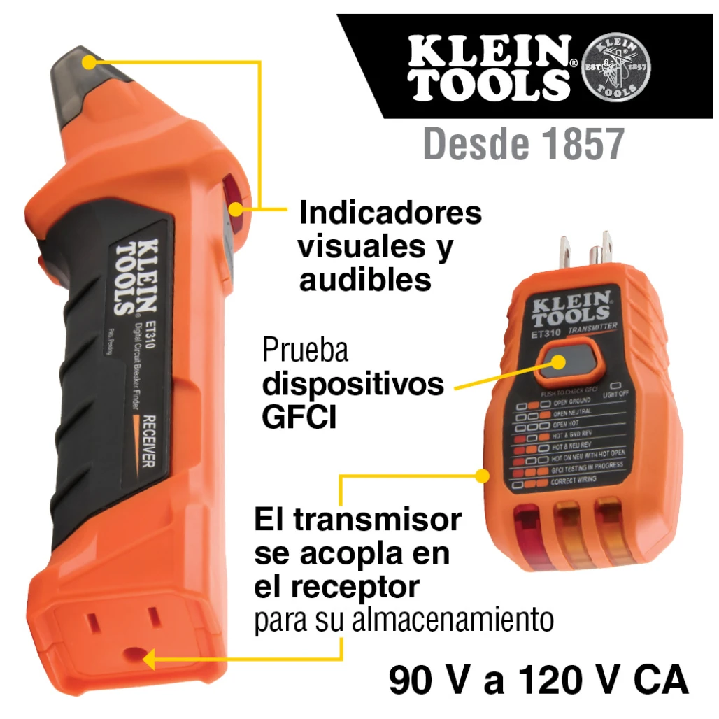 Kit de Detector de Cortacircuitos con Receptor + Transmisor + Accesorios ET310KIT Klein Tools