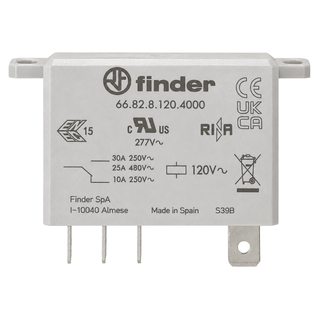 Relé de Potencia Tipo 66.82 2CC 30A 120VAC 668281204000 Finder