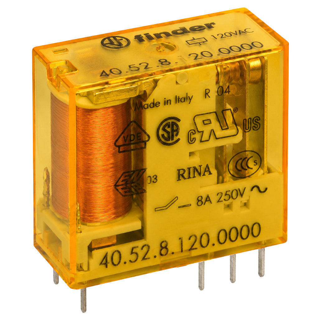 Mini Relé para Circuito Impreso Tipo 40.52 2CC 8A 120VAC 405281200000 Finder