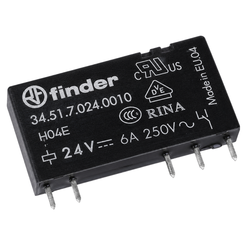Relé Electromecánico para Circuito Impreso Tipo 34.51 1CC 6A 24VDC 345170240010 Finder