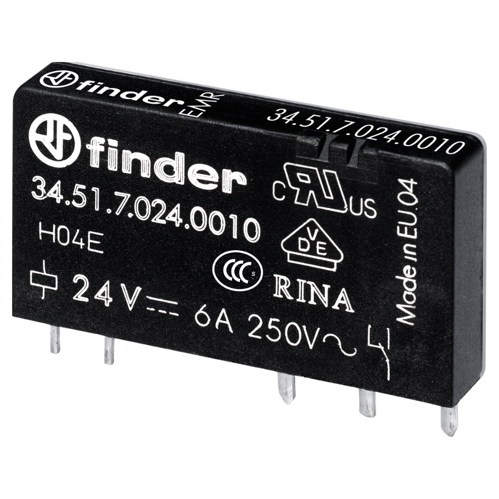 Relé Electromecánico para Circuito Impreso Tipo 34.51 1CC 6A 24VDC 345170240010 Finder