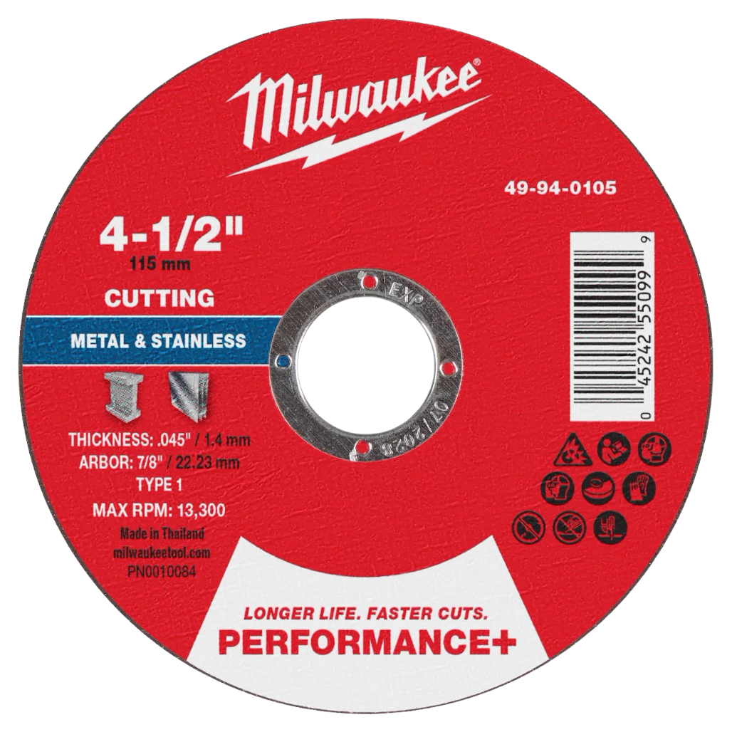 Disco de Corte para Metal Performance+ de 4-1/2in x .045in x 7/8in Tipo 1 49940105 Milwaukee