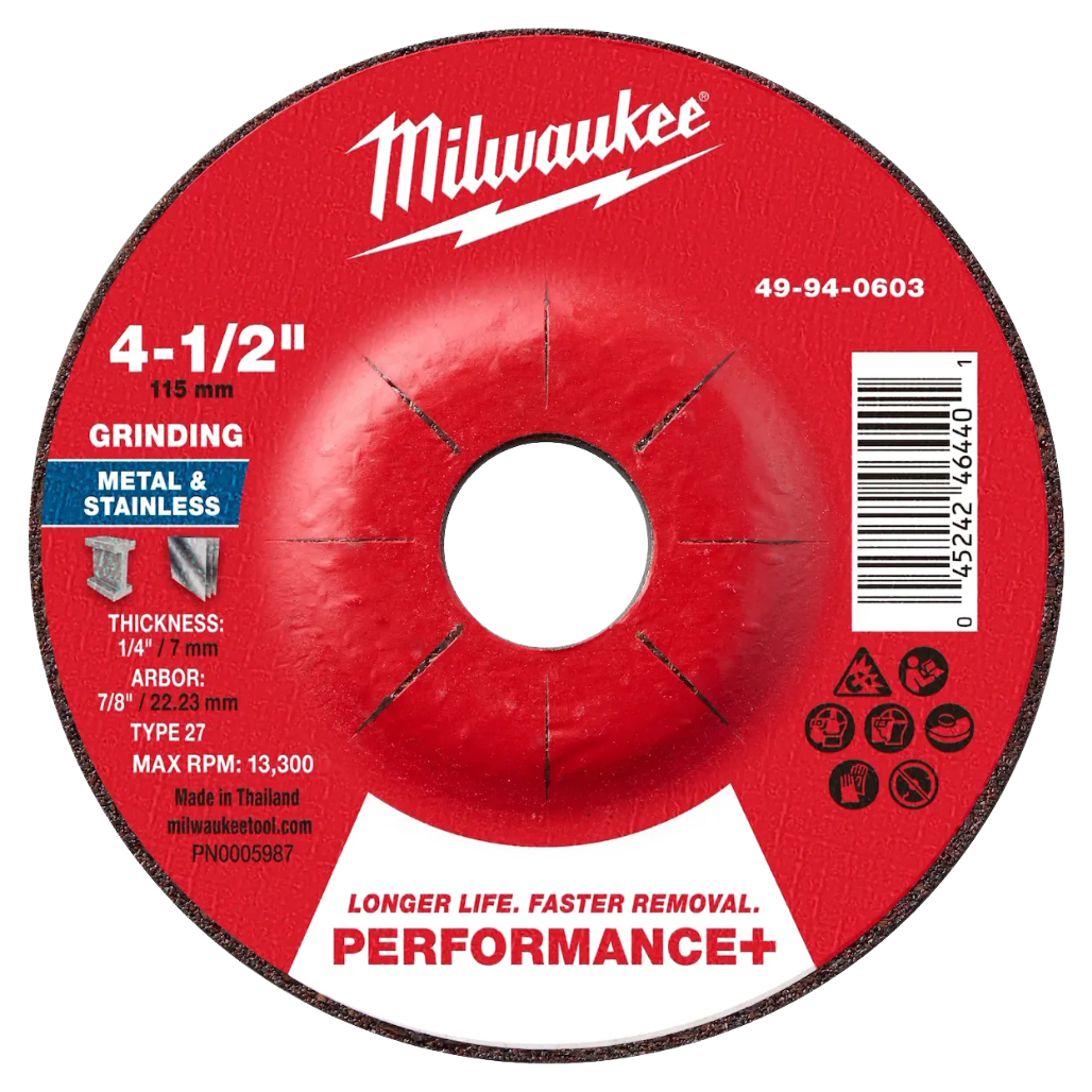 Disco de Desbaste para Metal Performance+ de 4-1/2in x 1/4in x 7/8in Tipo 27 49940603 Milwaukee