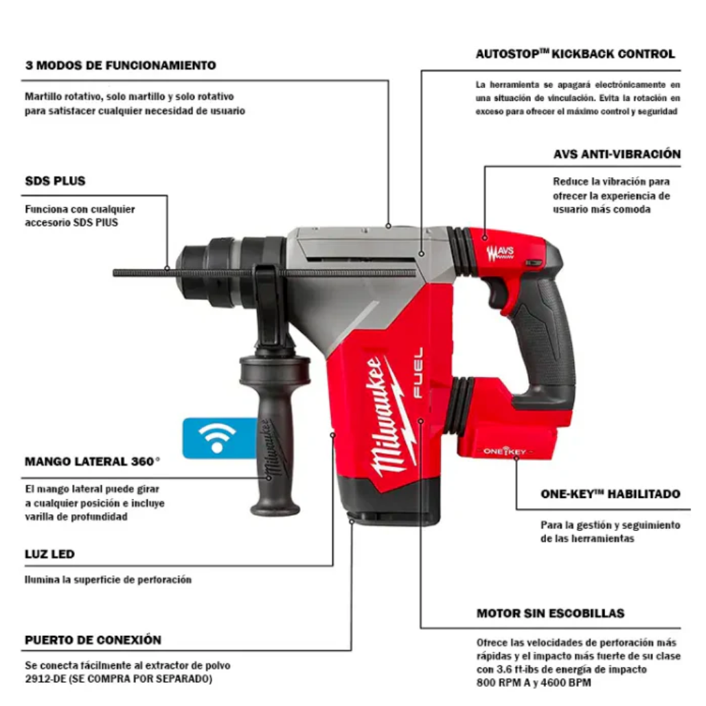Martillo Perforador Rotativo SDS PLUS M18 FUEL de 1-1/8in con ONE-KEY 291520 Milwaukee