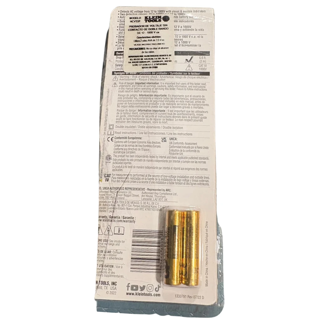 Probador de Voltaje de Doble Rango de 12 a 1000V NCVT2P Klein Tools Outlet