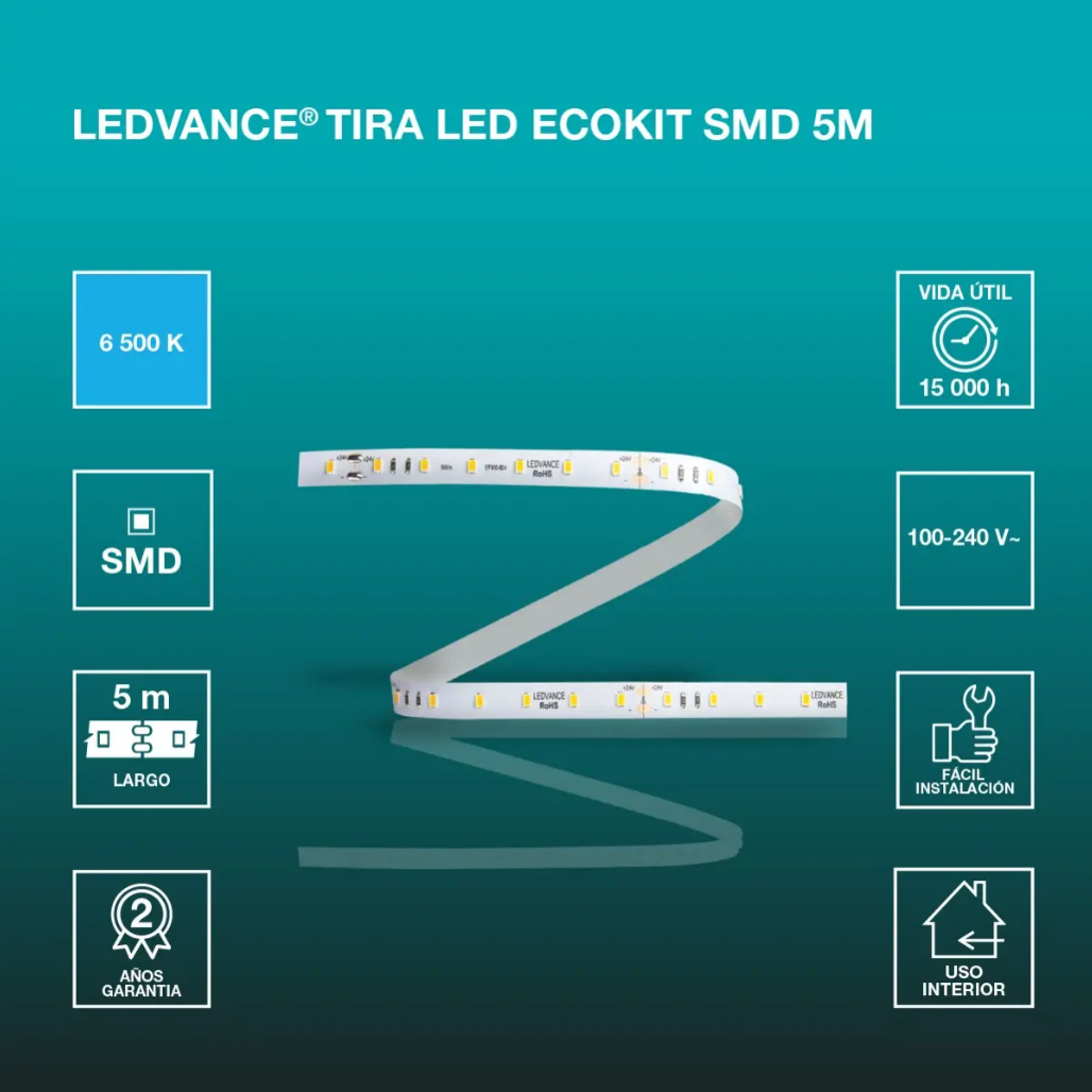 Tira Led de Uso Interior ECOKIT 5m 400lm 6500K IP20 110/277V 93036 Ledvance