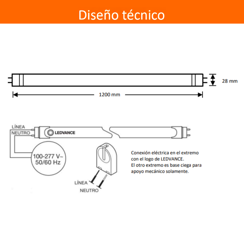 Tubo Led T8 ECO Base G13 16W 4000K 100/277V 88740 Ledvance