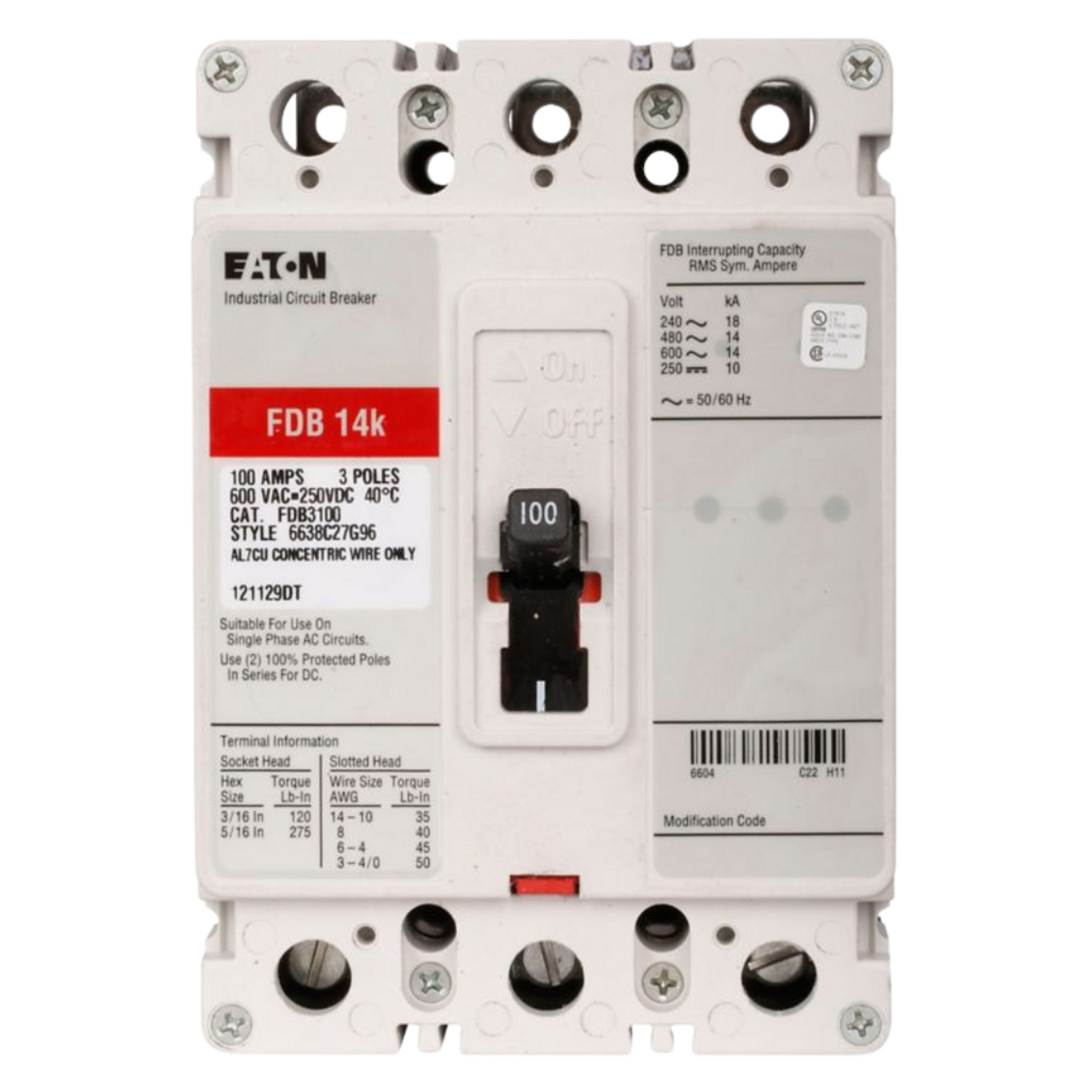 Interruptor Termomagnético 3P 40A 600V FDB3040L Eaton