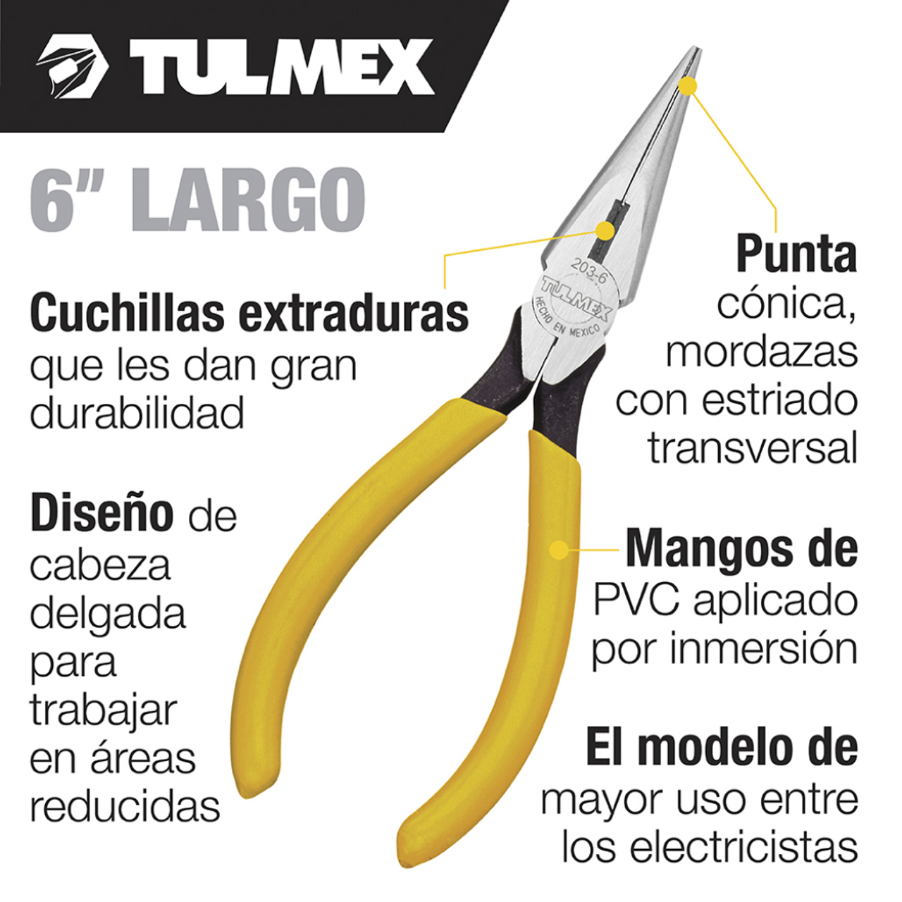 Pinza de Punta Cónica con Corte de 6in 2036 Tulmex