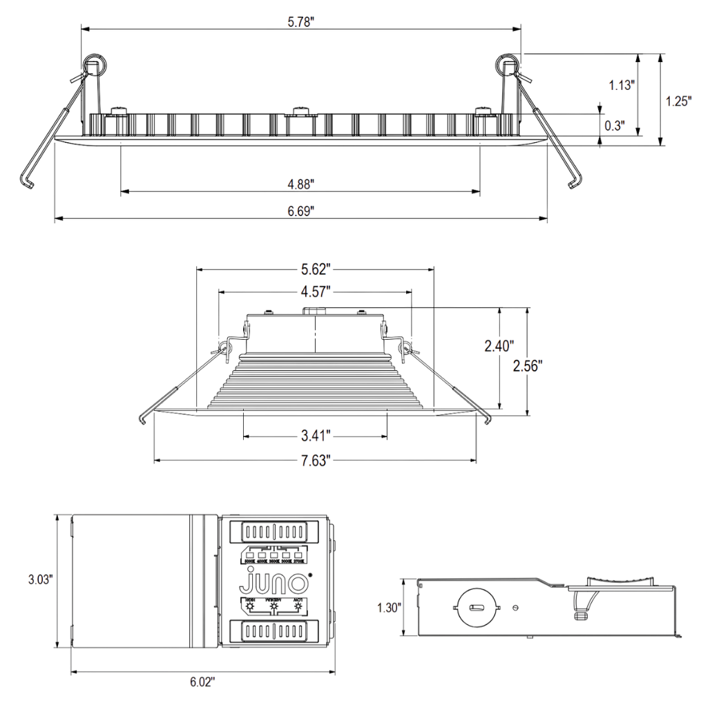 Luminaria LED Downlight Switchable de 6in 1300lm 5000K WF6 ALO20 SWW5 90CRI MW M6 Juno Lighting