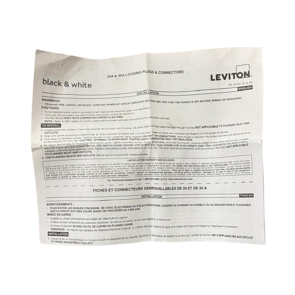 Clavija Media Vuelta 20A 120 a 208V 2511 Leviton Outlet