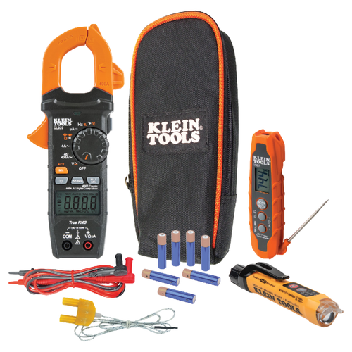 Kit de Prueba Multímetro Digital de Gancho + Termómetro Doble IR/Sonda + Probador de Voltaje sin Contacto CL320KIT Klein Tools