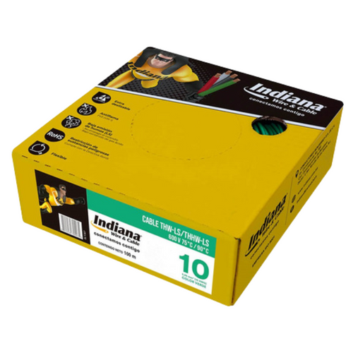 Cable Eléctrico THHW-LS Calibre 10 100% Cobre 600V 90°C Caja 100m Color Verde SLY307 Indiana