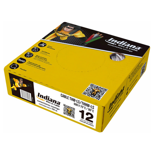 Cable Eléctrico THHW-LS Calibre 12 100% Cobre 600V 90°C Caja 100m Color Blanco SLY309 Indiana