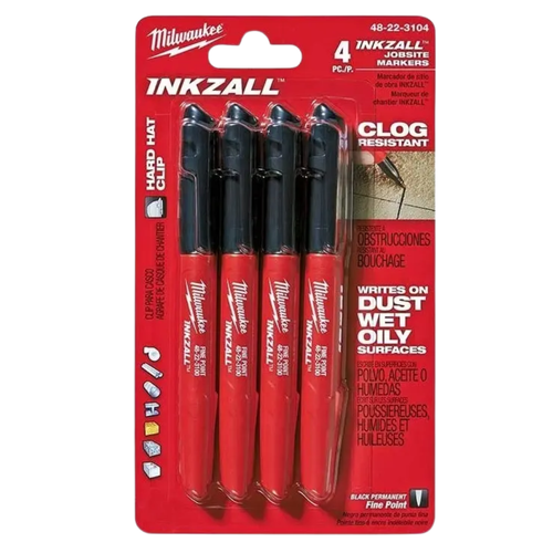 Marcadores Negros Punta Fina INKZALL 4pzs 48223104 Milwaukee