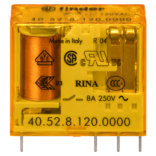 Mini Relé para Circuito Impreso Tipo 40.52 2CC 8A 120VAC 405281200000 Finder