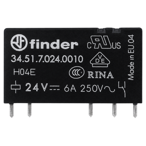 Relé Electromecánico para Circuito Impreso Tipo 34.51 1CC 6A 24VDC 345170240010 Finder