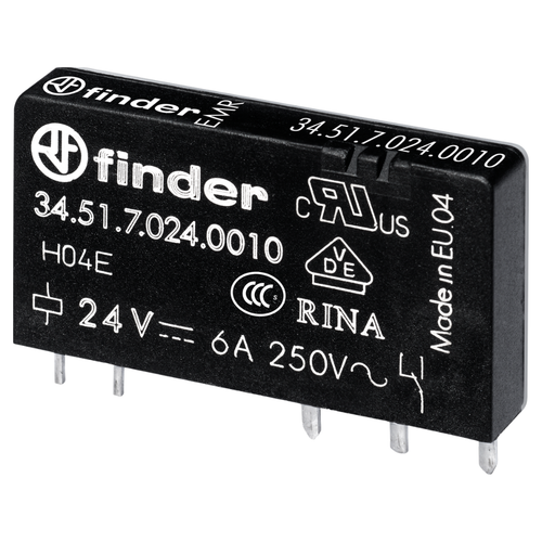 Relé Electromecánico para Circuito Impreso Tipo 34.51 1CC 6A 24VDC 345170240010 Finder