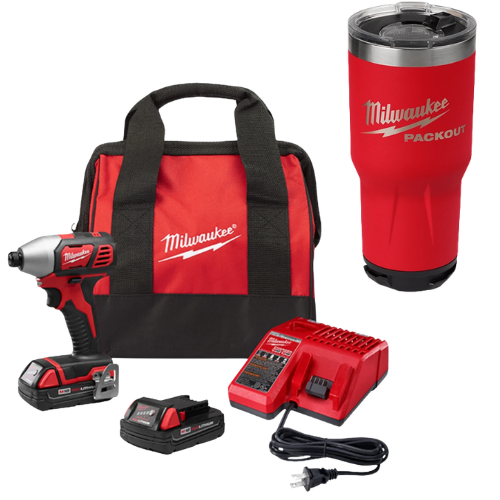 Kit Destornillador de Impacto Hexagonal M18 de 1/4in 265622CT + Regalo Vaso Térmico PACKOUT de 30oz 48828393R Milwaukee