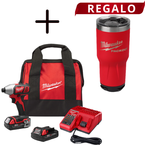 Kit Destornillador de Impacto Hexagonal M18 de 1/4in 265622CT + Regalo Vaso Térmico PACKOUT de 30oz 48828393R Milwaukee