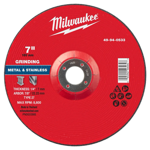 Disco de Desbaste para Metal de 7in x 1/4in x 7/8in Tipo 27  49940533 Milwaukee