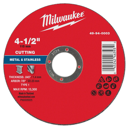 Disco de Corte para Metal de 4-1/2in x .045in x 7/8in Tipo 1 49940003 Milwaukee