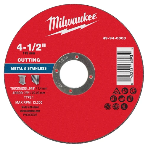 Disco de Corte para Metal de 4-1/2in x .045in x 7/8in Tipo 1 10pzas 49940003 Milwaukee