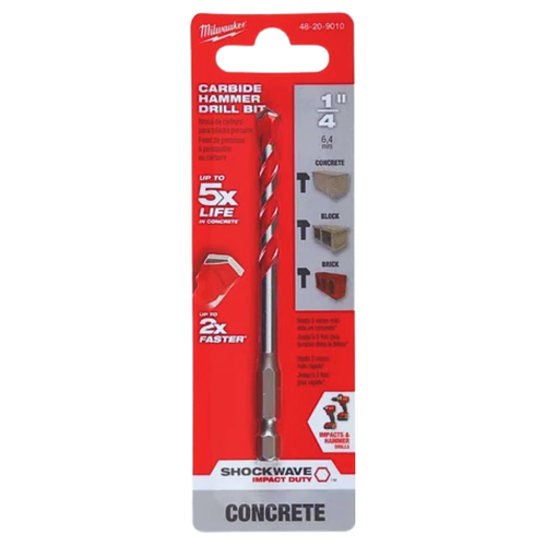 Broca de Carburo para Taladro Percutor SHOCKWAVE DUTY de 1/4in x 2in x 4in 48209010 Milwaukee