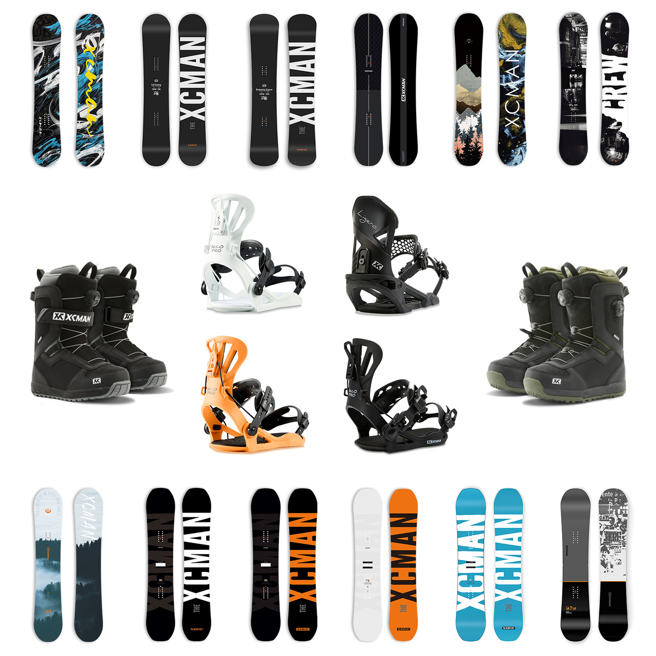 XCMAN Complete Men's Snowboard Package - Black WFB Snowboard + 360