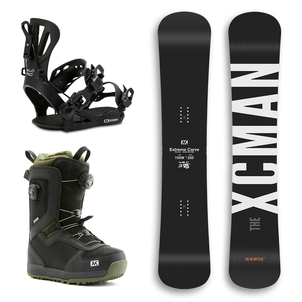 XCMAN Complete Men's Snowboard Package - Black WFB Snowboard + 360