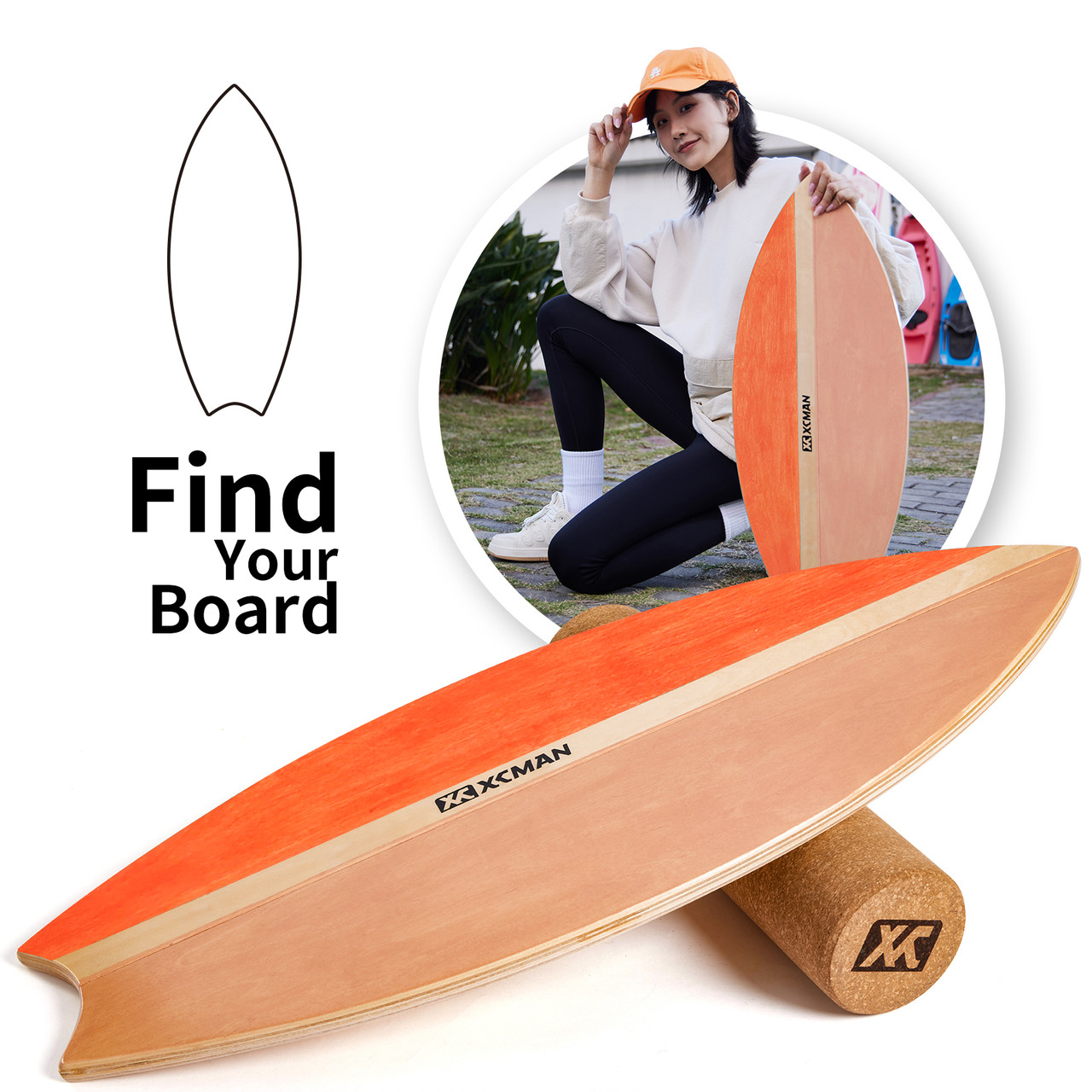 XCMAN Surf Balance Board Trainer with Roller Wooden Exercise