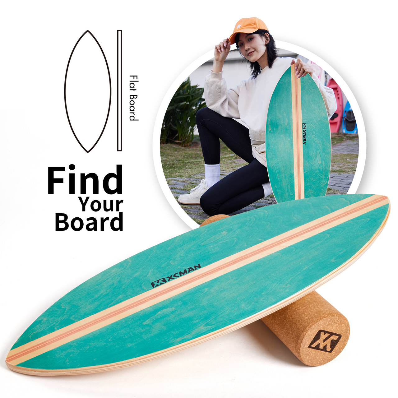 XCMAN Surf Balance Board Trainer with Roller Wooden Exercise
