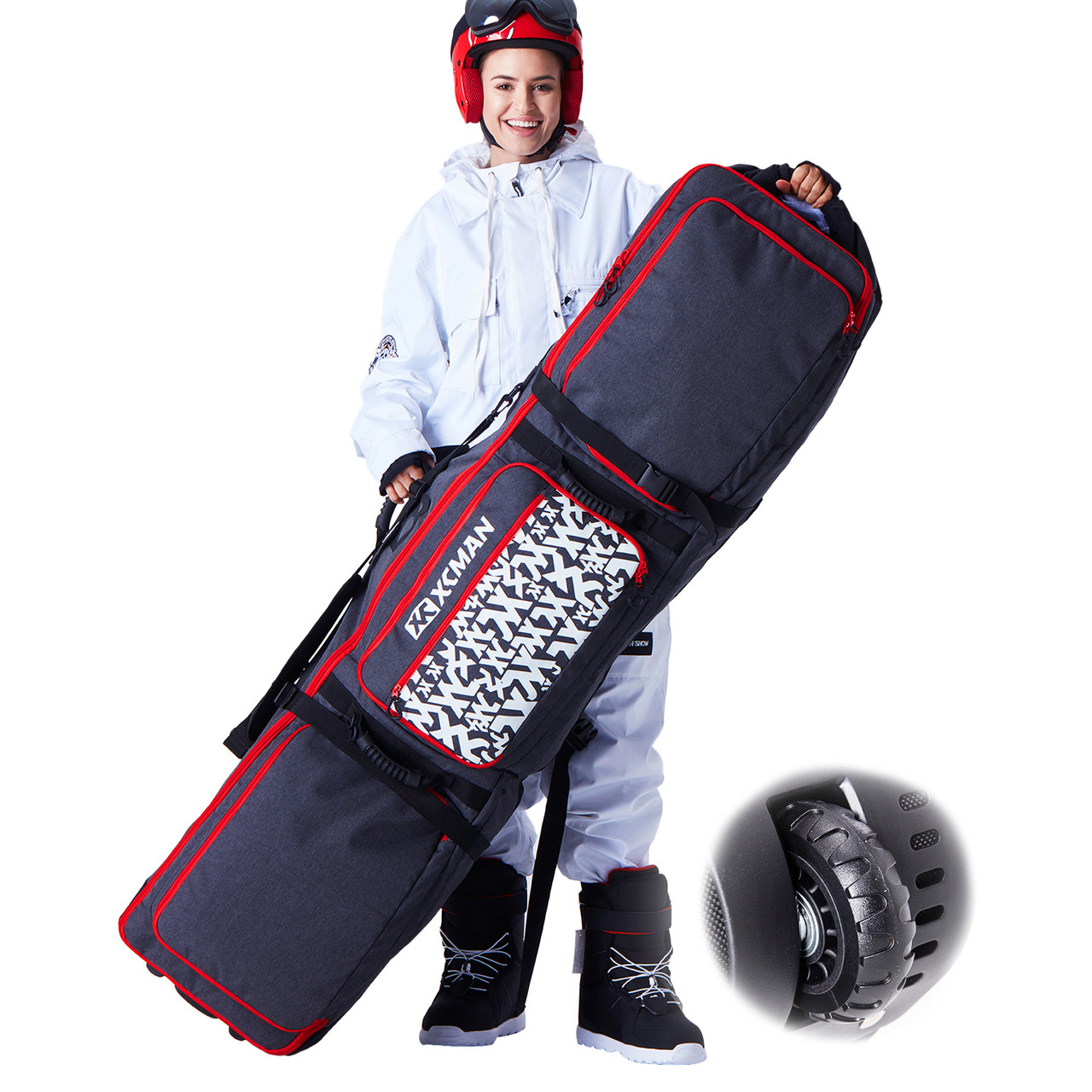 XCMAN Roller Snowboard Bag with Wheels,Adjustable Length,Extra