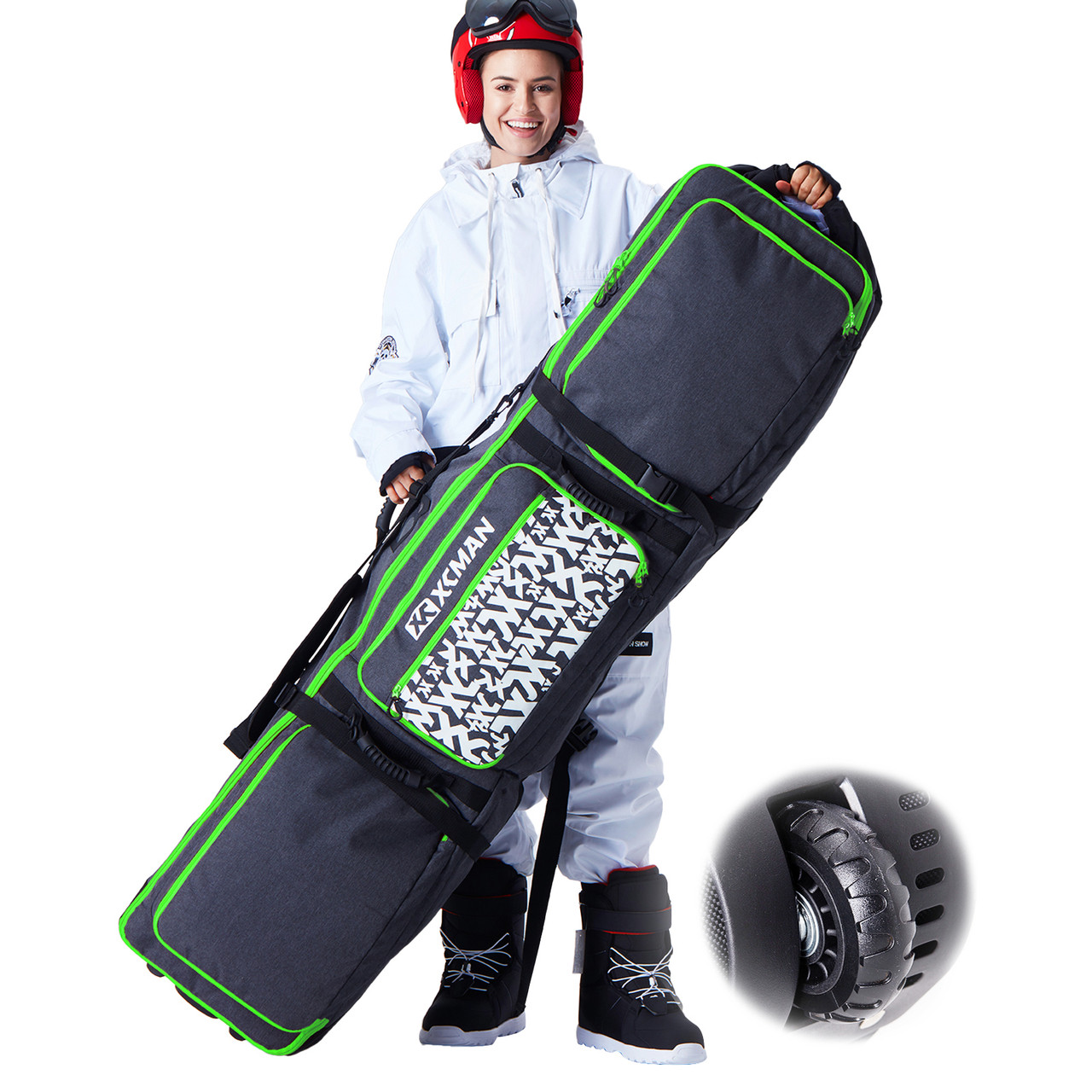 XCMAN Roller Snowboard Bag with Wheels,Adjustable Length,Extra