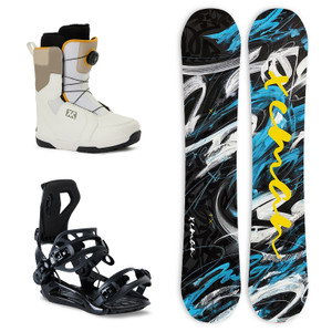 XCMAN Men's Complete Snowboard Package Camber True Twin Carved Snowboard Binding Boots for All Mountain Best for Beginner